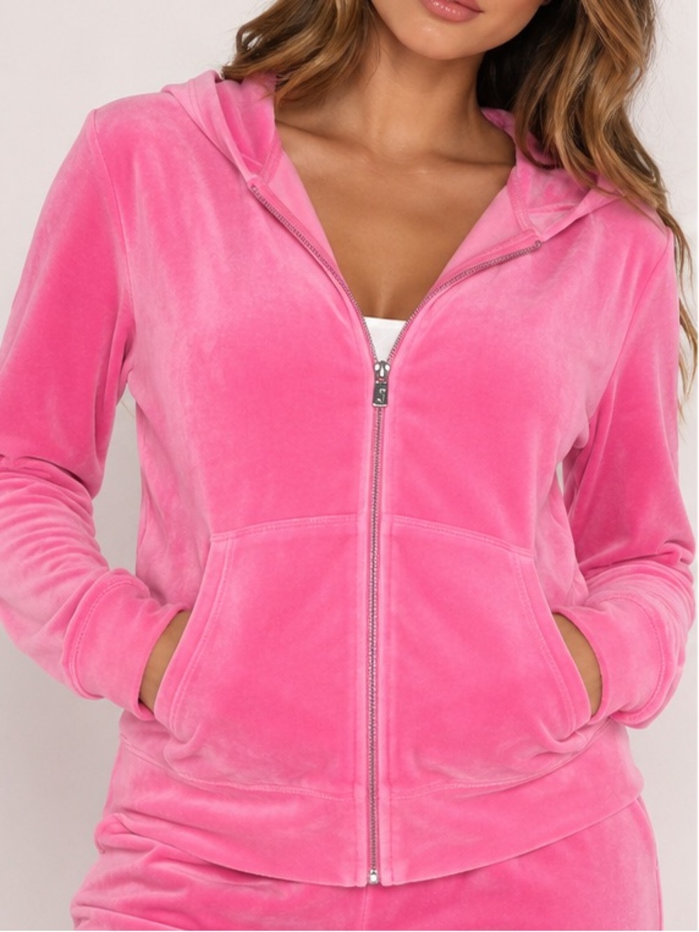 Juicy Couture x Forever 21 Pink Velour Rhinestone Hoodie XL